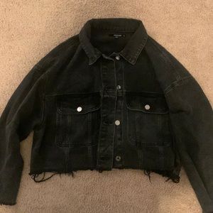 Black oversized cropped denim jacket